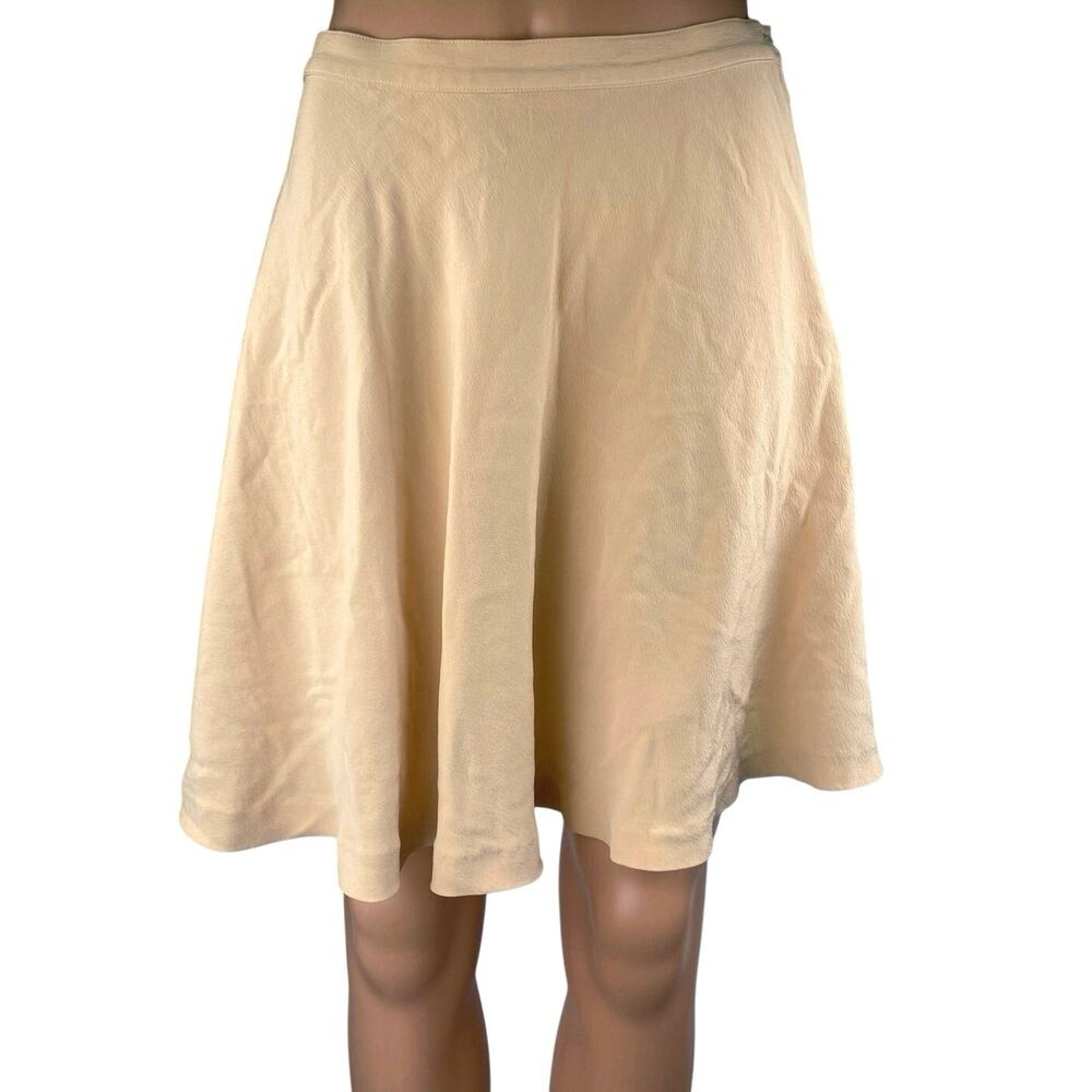 Saks Fifth Avenue Yellow 100% Silk High Waisted Pleated A Line Mini Skirt Sz 10